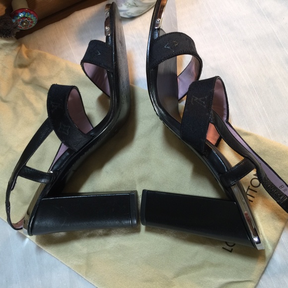 LOUIS VUITTON HEELS LEATHER SLINGBACK MONOGRAM 37 - Picture 6 of 12